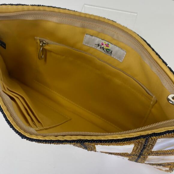 Vtg Y2K Mod By Design Mother of Pearl & Beaded Clutch Art Deco Evening Wristlet - Picture 5 of 8